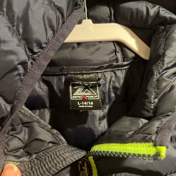 Boy’s Large Puffer Coat Blue 14/ 16 Insulated Hoodie Jacket Zero Exposure - Picture 3 of 5